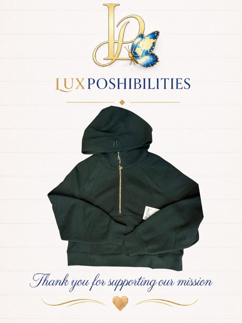 lululemon NWT M/L Forest Green Scuba Half-Zip Hooded Sweatshirt